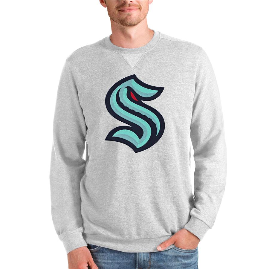 Seattle Kraken Antigua Team Logo Reward Crewneck Pullover Sweatshirt - Heathered Gray
