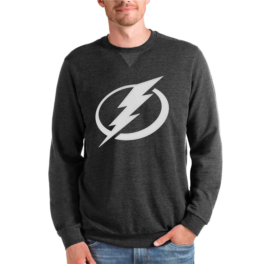 Tampa Bay Lightning Antigua Team Logo Reward Crewneck Pullover Sweatshirt - Heathered Black