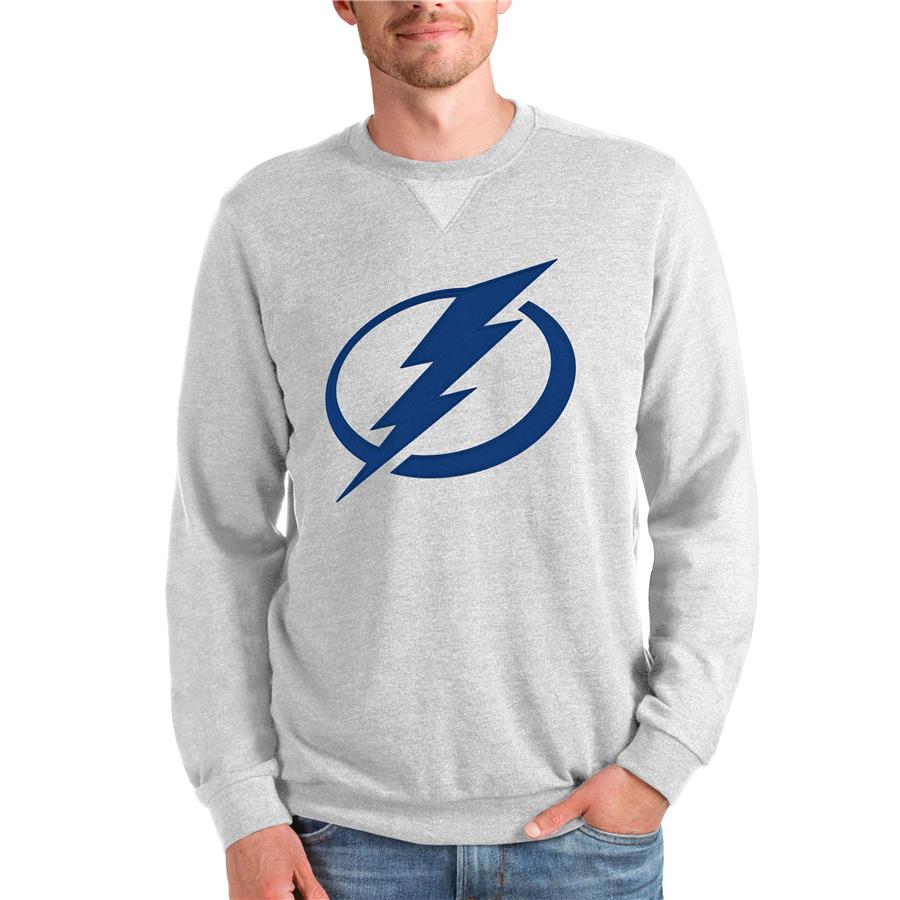 Tampa Bay Lightning Antigua Team Logo Reward Crewneck Pullover Sweatshirt - Heathered Gray