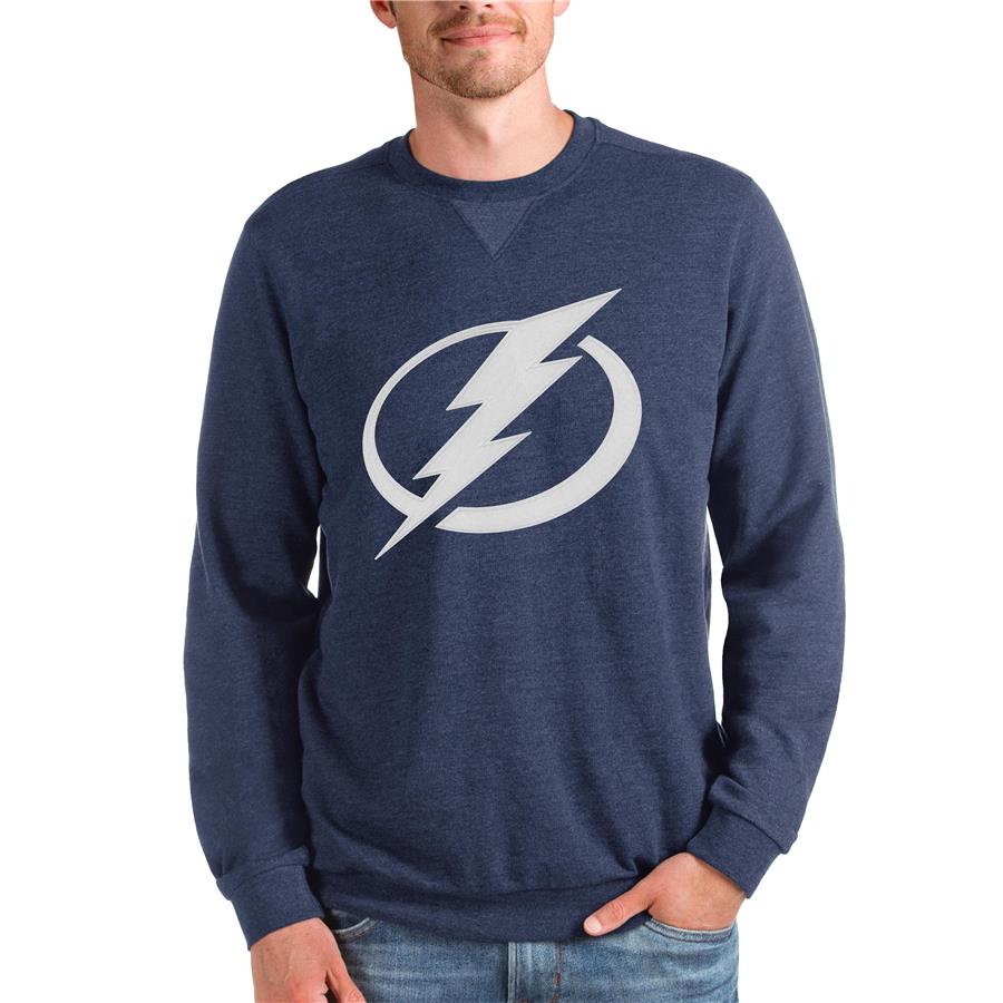 Tampa Bay Lightning Antigua Team Logo Reward Crewneck Pullover Sweatshirt - Heathered Navy