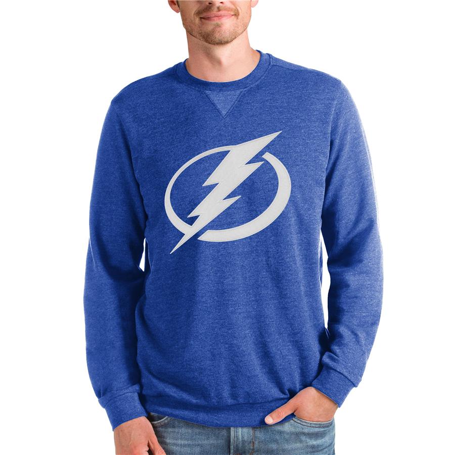 Tampa Bay Lightning Antigua Team Logo Reward Crewneck Pullover Sweatshirt - Heathered Royal