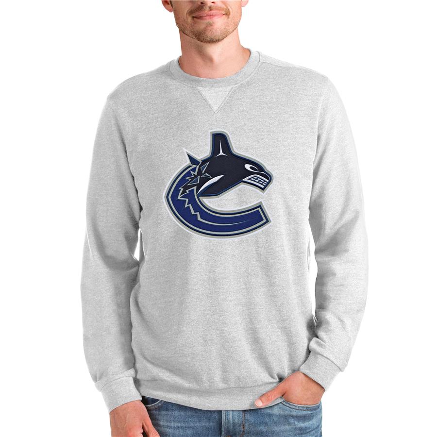 Vancouver Canucks Antigua Team Logo Reward Crewneck Pullover Sweatshirt - Heathered Gray