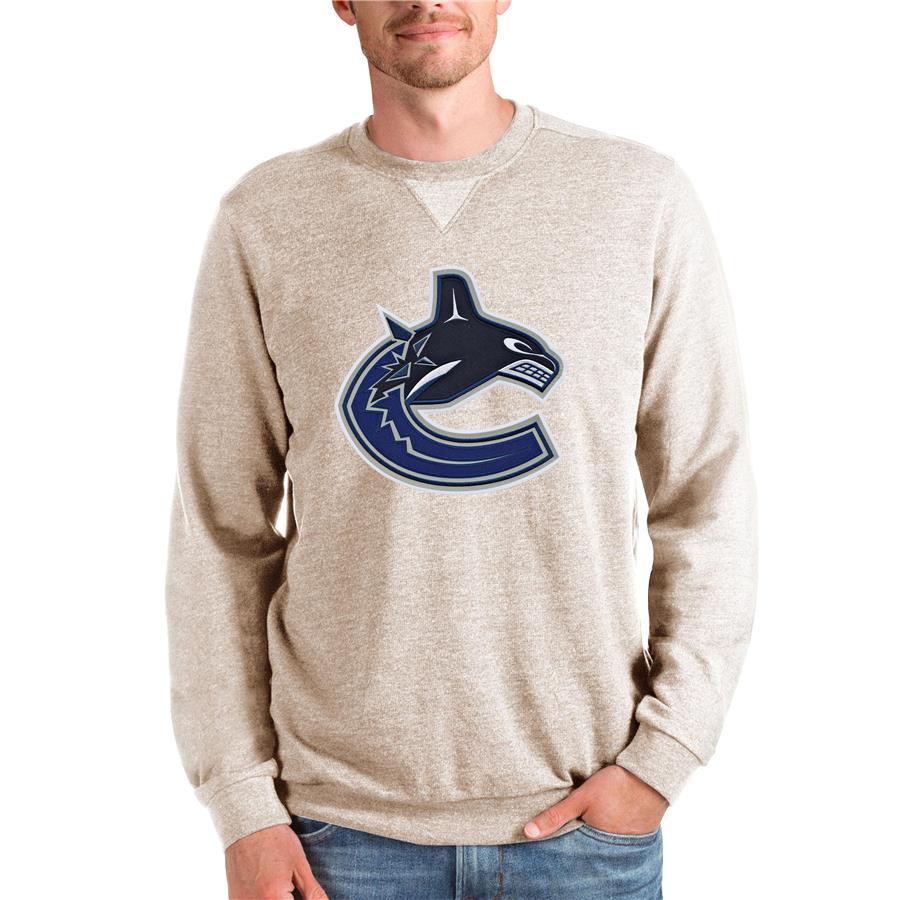 Vancouver Canucks Antigua Team Logo Reward Crewneck Pullover Sweatshirt - Oatmeal