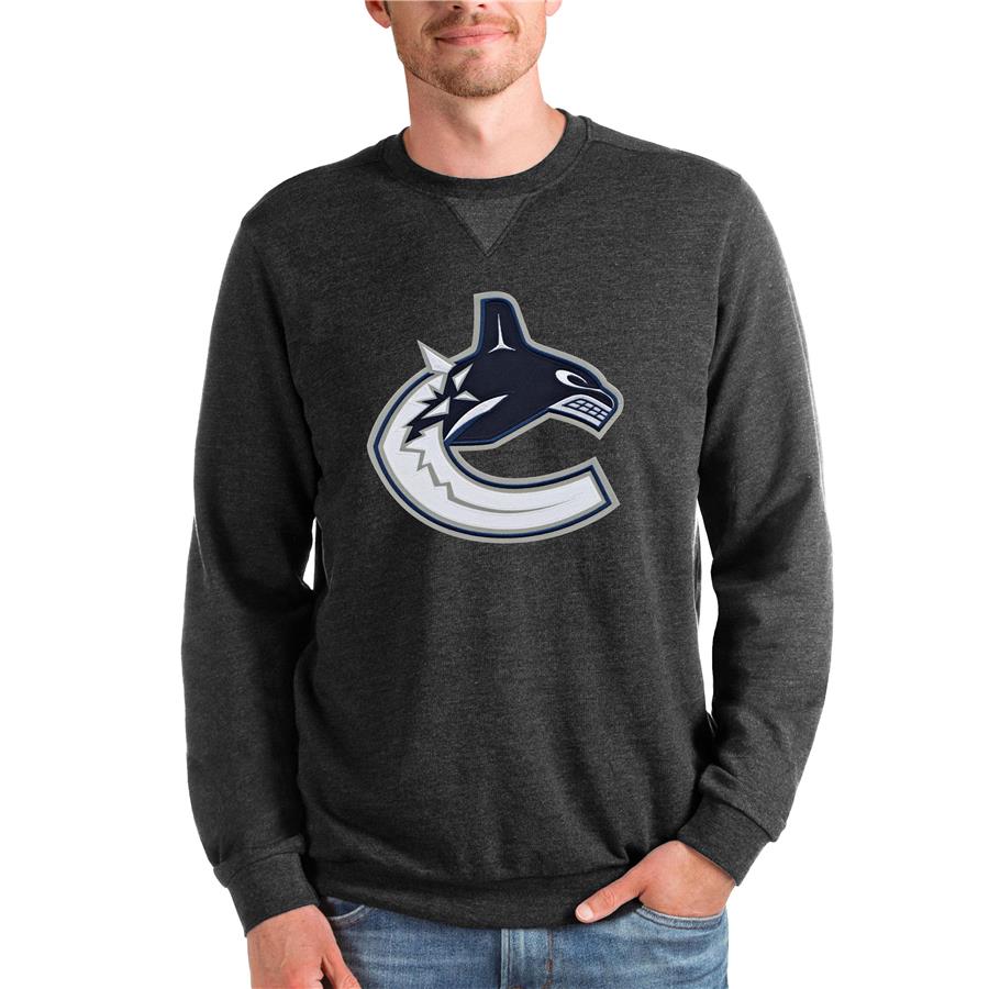 Vancouver Canucks Antigua Team Logo Reward Crewneck Pullover Sweatshirt - Heathered Black