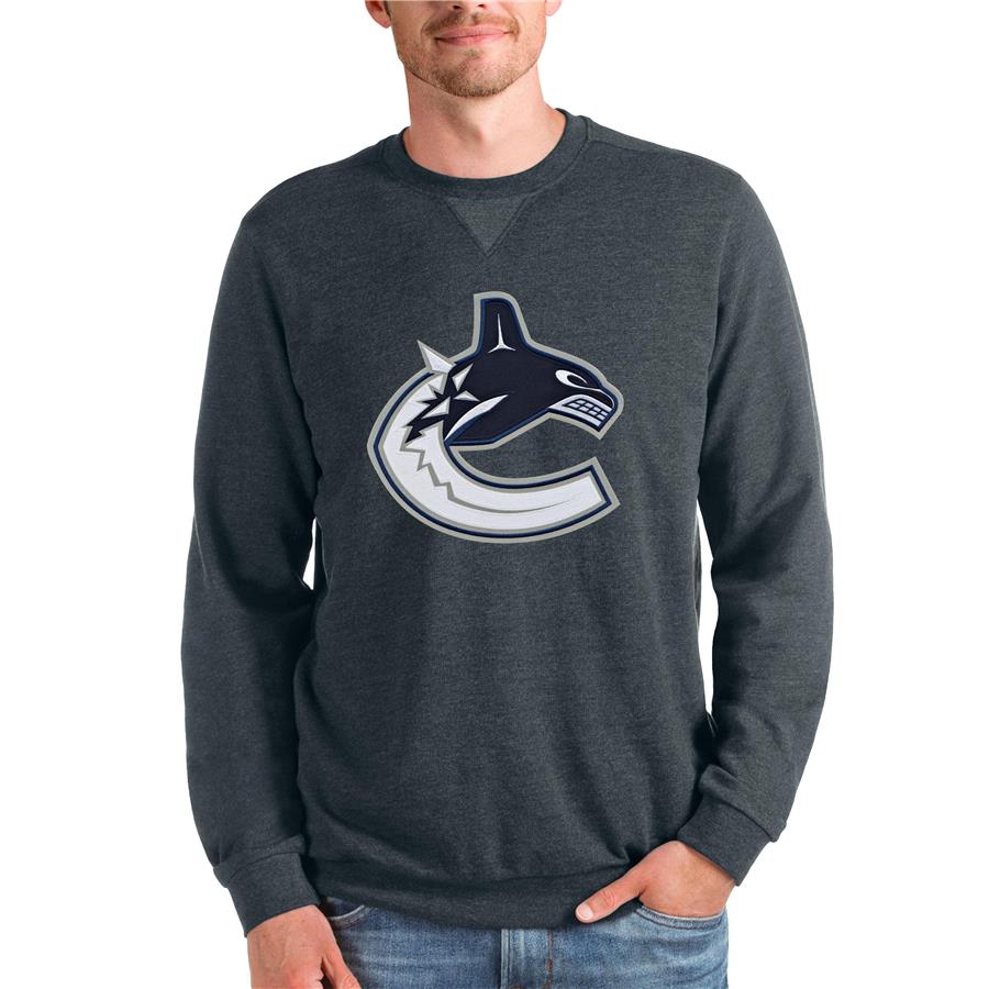 Vancouver Canucks Antigua Team Logo Reward Crewneck Pullover Sweatshirt - Heathered Charcoal