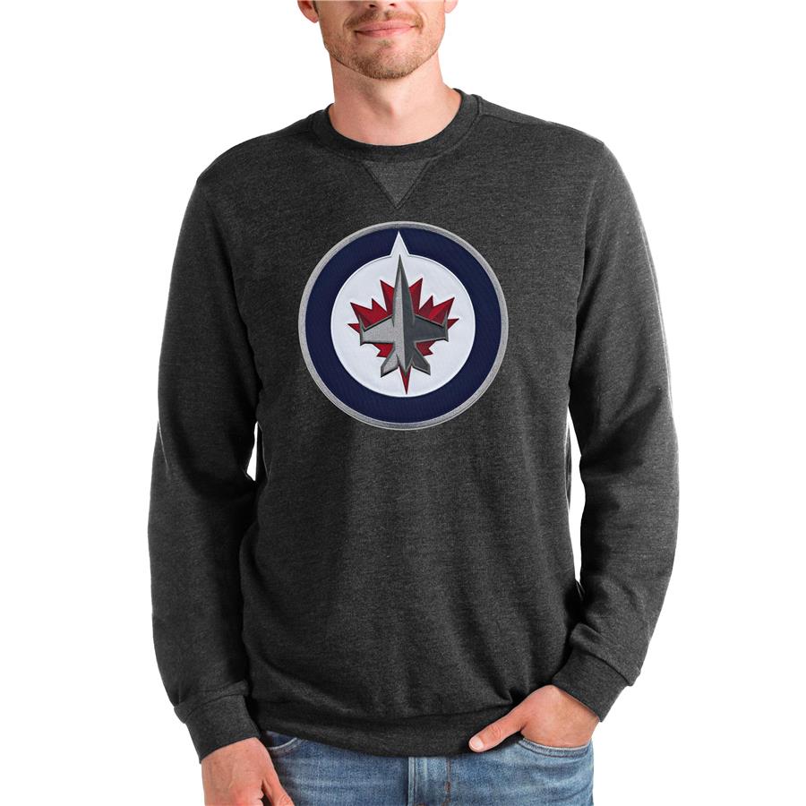 Winnipeg Jets Antigua Team Logo Reward Crewneck Pullover Sweatshirt - Heathered Black