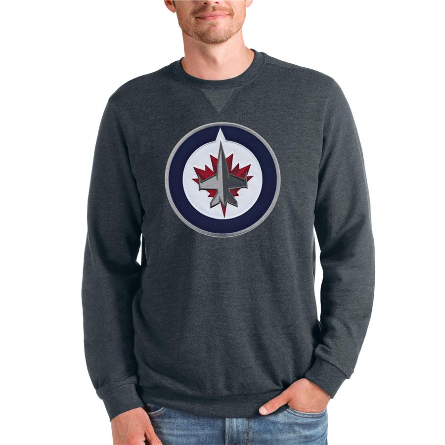 Winnipeg Jets Antigua Team Logo Reward Crewneck Pullover Sweatshirt - Heathered Charcoal