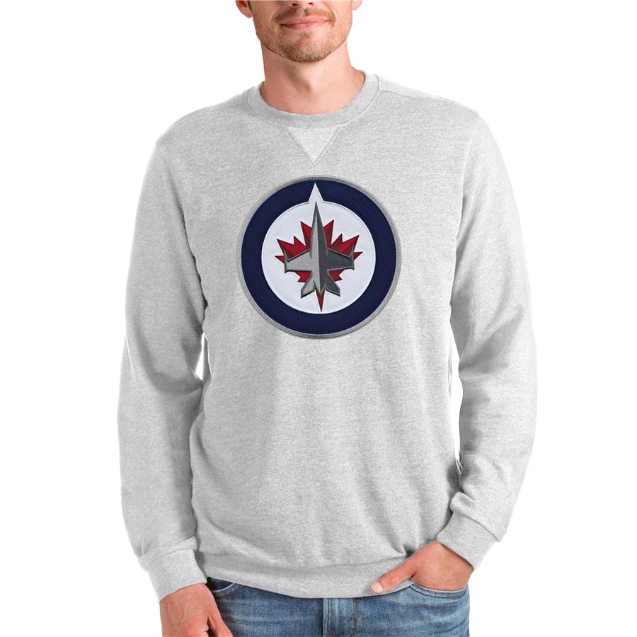 Winnipeg Jets Antigua Team Logo Reward Crewneck Pullover Sweatshirt - Heathered Gray