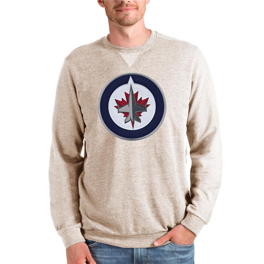 Winnipeg Jets Antigua Team Logo Reward Crewneck Pullover Sweatshirt - Oatmeal