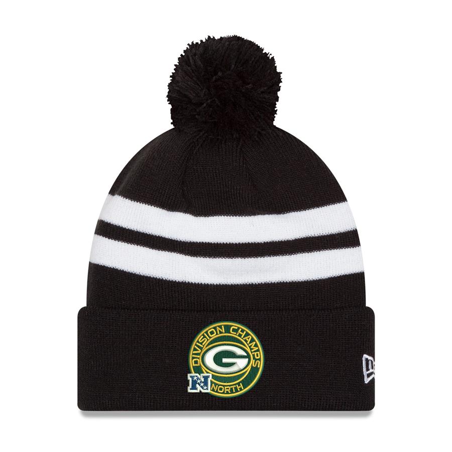 Green Bay Packers New Era 2021 NFC North Division Champions Top Stripe Pom Knit Hat - Black