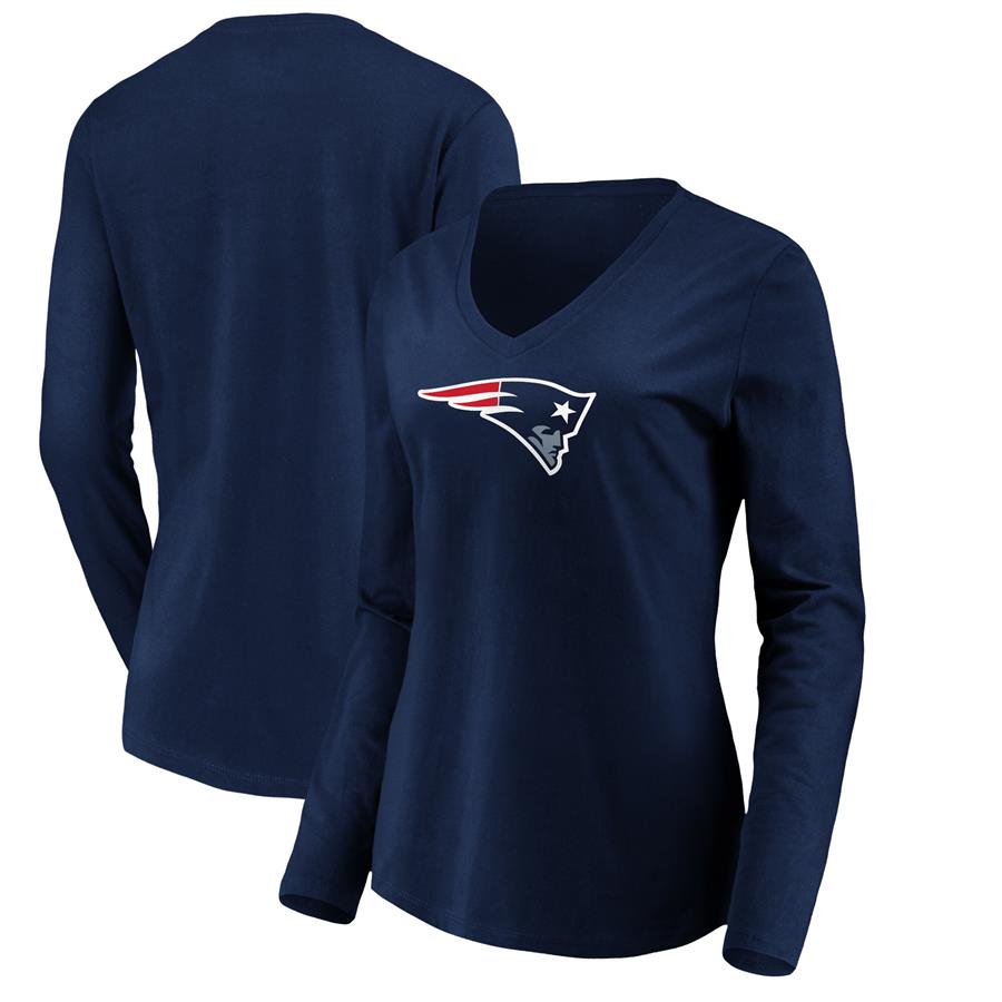 New England Patriots Fanatics Branded Women's Primary Team Logo Long Sleeve V-Neck T-Shirt - Navy