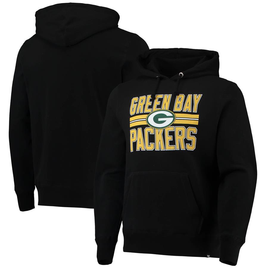 '47 Green Bay Packers Block Stripe Headline Pullover Hoodie - Black