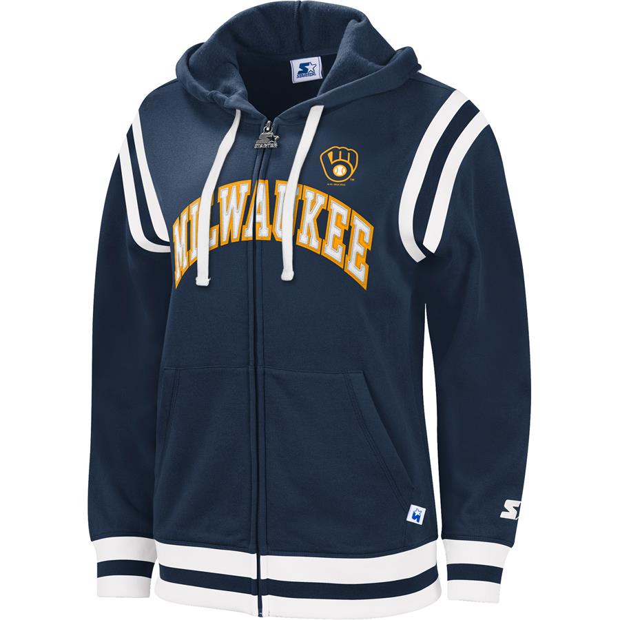 Milwaukee Brewers Starter Women's Vintage Full-Zip Hoodie - Navy