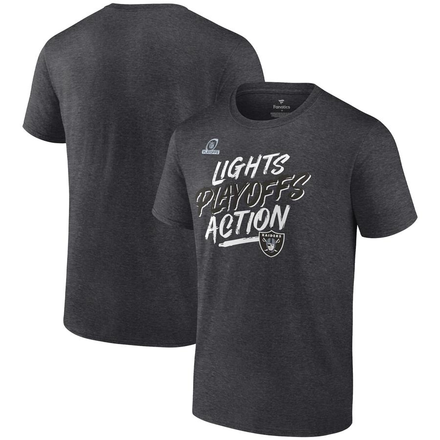 Las Vegas Raiders Fanatics Branded 2021 NFL Playoffs Bound Lights Action T-Shirt - Heathered Charcoal