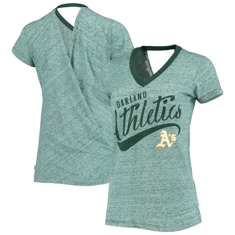 Женская футболка с V-вырезом Oakland Athletics Touch Hail Mary Back Wrap Space-Dye (зелёный)