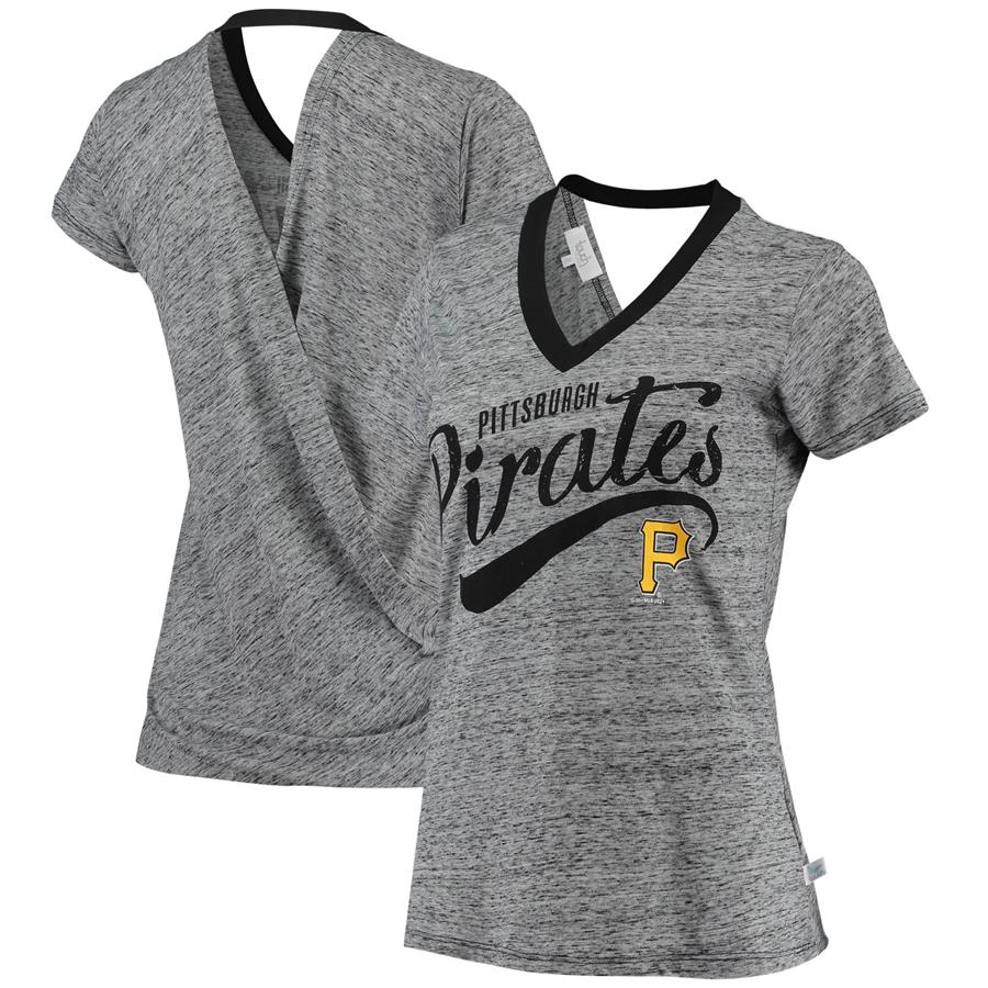 Pittsburgh Pirates Touch Women's Hail Mary Back Wrap Space-Dye V-Neck T-Shirt - Black