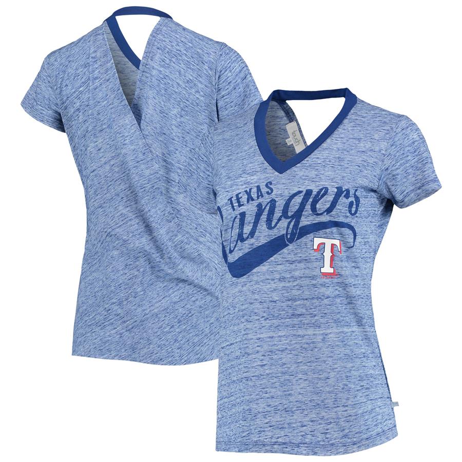 Texas Rangers Touch Women's Hail Mary Back Wrap Space-Dye V-Neck T-Shirt - Royal