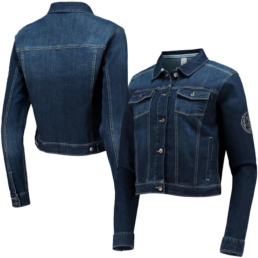 Dallas Mavericks Lusso Women's Georgie Swarovski Crystals Button-Up Denim Jacket - Blue