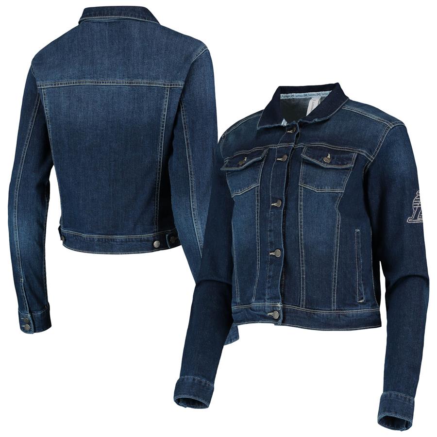 Los Angeles Lakers Lusso Women's Georgie Swarovski Crystals Button-Up Denim Jacket - Blue