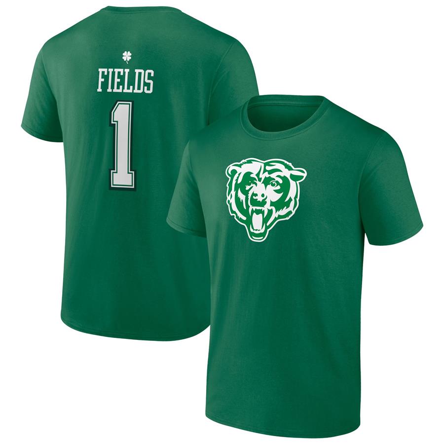 Justin Fields Chicago Bears Fanatics Branded St. Patrick's Day Icon Player T-Shirt - Green