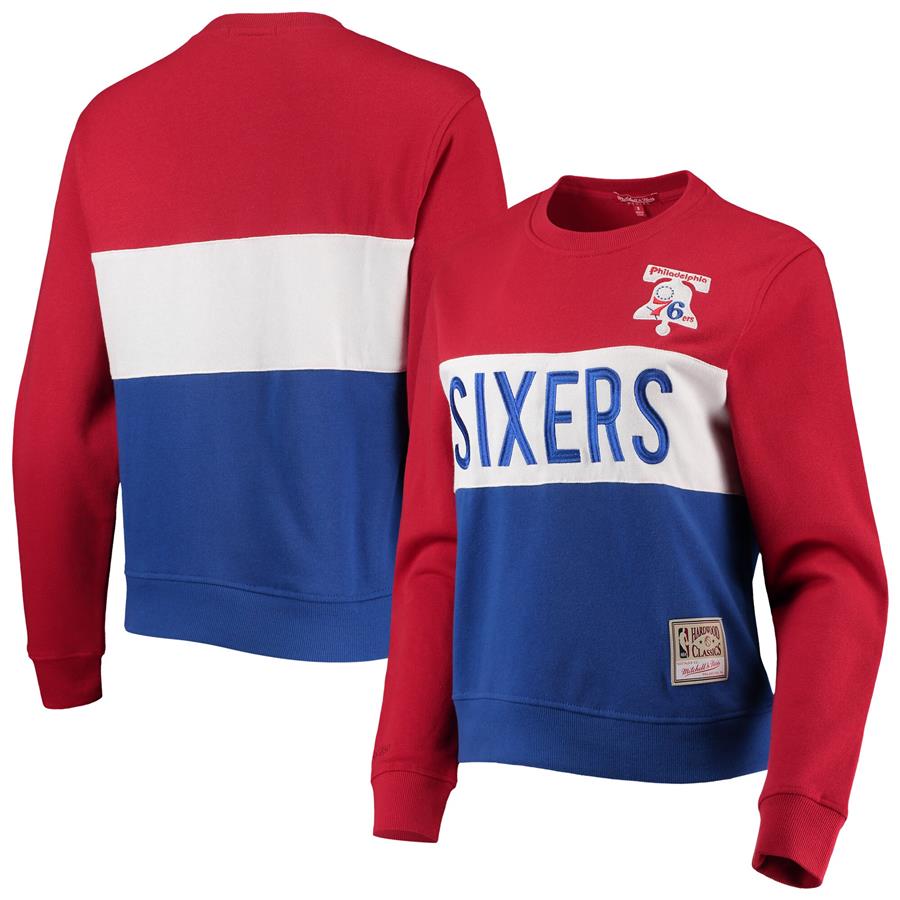 Philadelphia 76ers Mitchell & Ness Women's Color Block 2.0 Pullover Sweatshirt - Royal