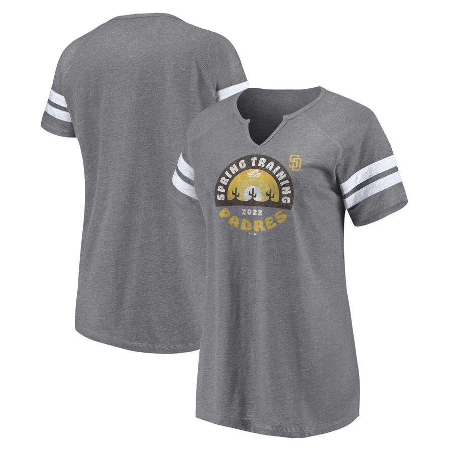 San Diego Padres Fanatics Branded Women's 2022 MLB Spring Training Cactus League Spring Retro Raglan Tri-Blend Notch Neck T-Shirt - Heathered Gray