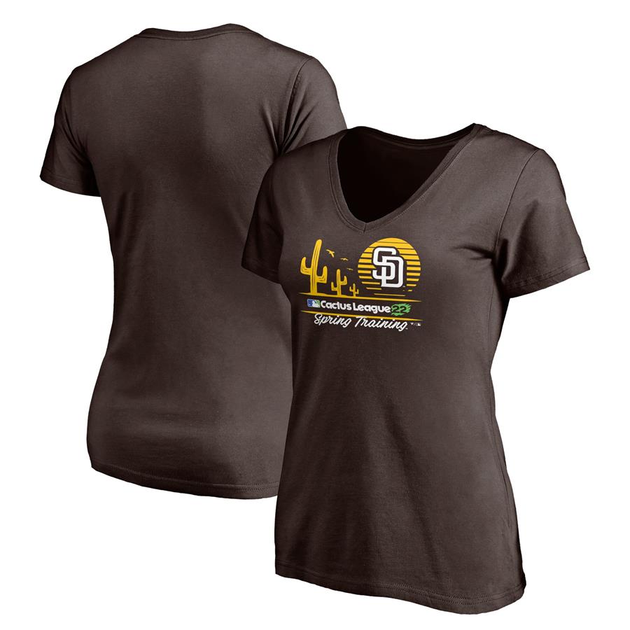 San Diego Padres Fanatics Branded Women's 2022 MLB Spring Training Cactus League Horizon Line V-Neck T-Shirt - Brown