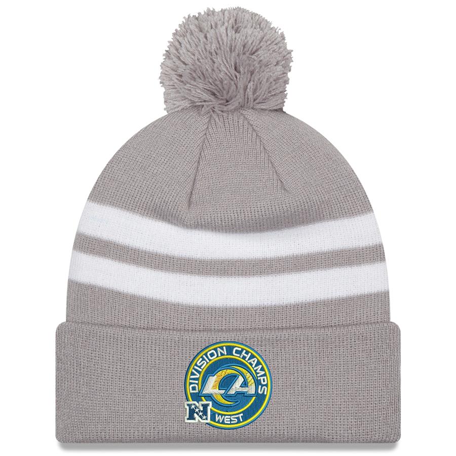 Los Angeles Rams New Era 2021 NFC West Division Champions Top Stripe Pom Cuffed Knit Hat - Gray