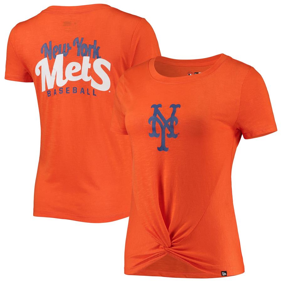 New York Mets New Era Women's 2-Hit Front Twist Burnout T-Shirt - Orange