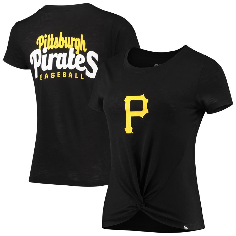 Pittsburgh Pirates New Era Women's 2-Hit Front Twist Burnout T-Shirt - Black
