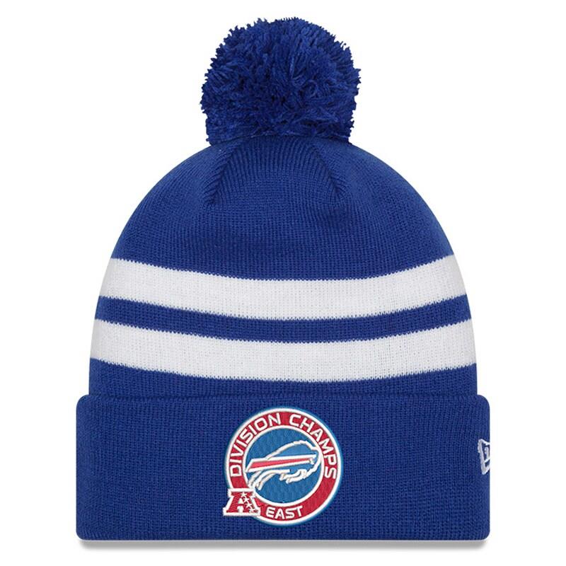 Buffalo Bills New Era 2021 AFC East Division Champions Top Stripe Pom Cuffed Knit Hat - Royal