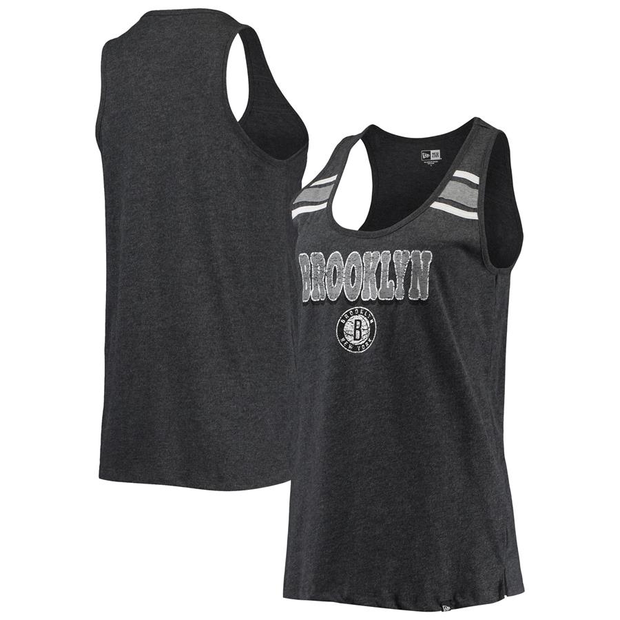 Brooklyn Nets New Era Women's Scoop-Neck Racerback Tank Top - Heathered Black
