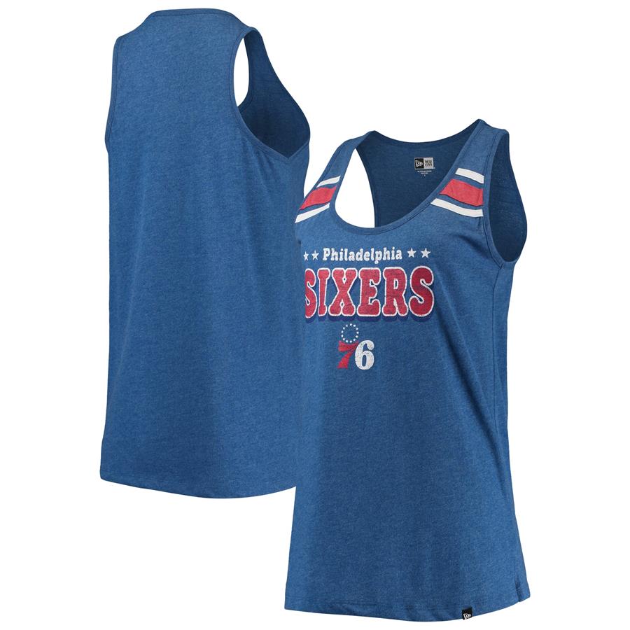 Philadelphia 76ers New Era Women's Scoop-Neck Racerback Tank Top - Heathered Royal