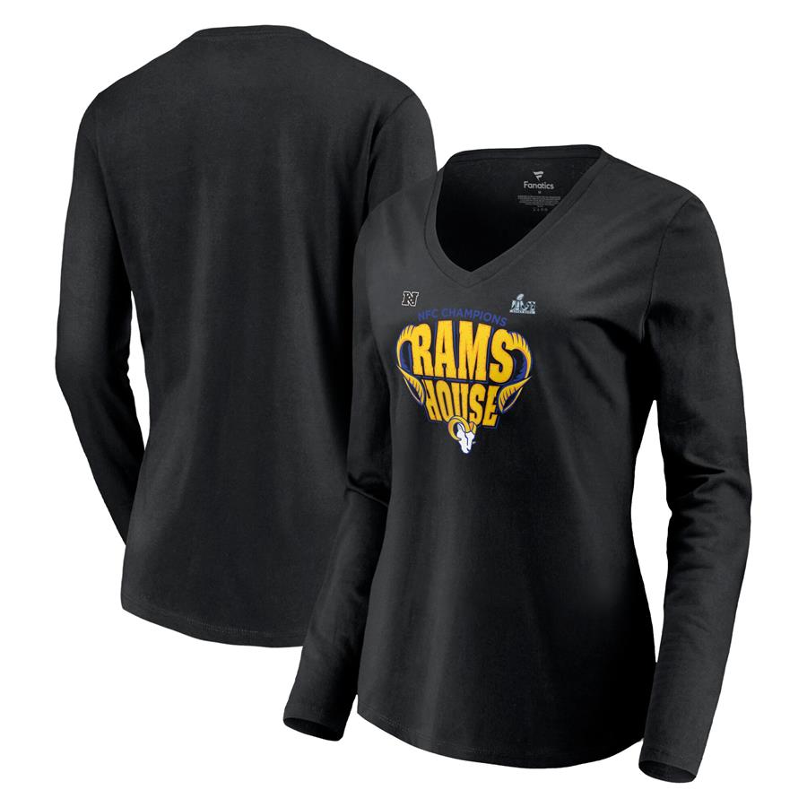 Los Angeles Rams Fanatics Branded Women's 2021 NFC Champions Hometown Long Sleeve V-Neck T-Shirt - Black