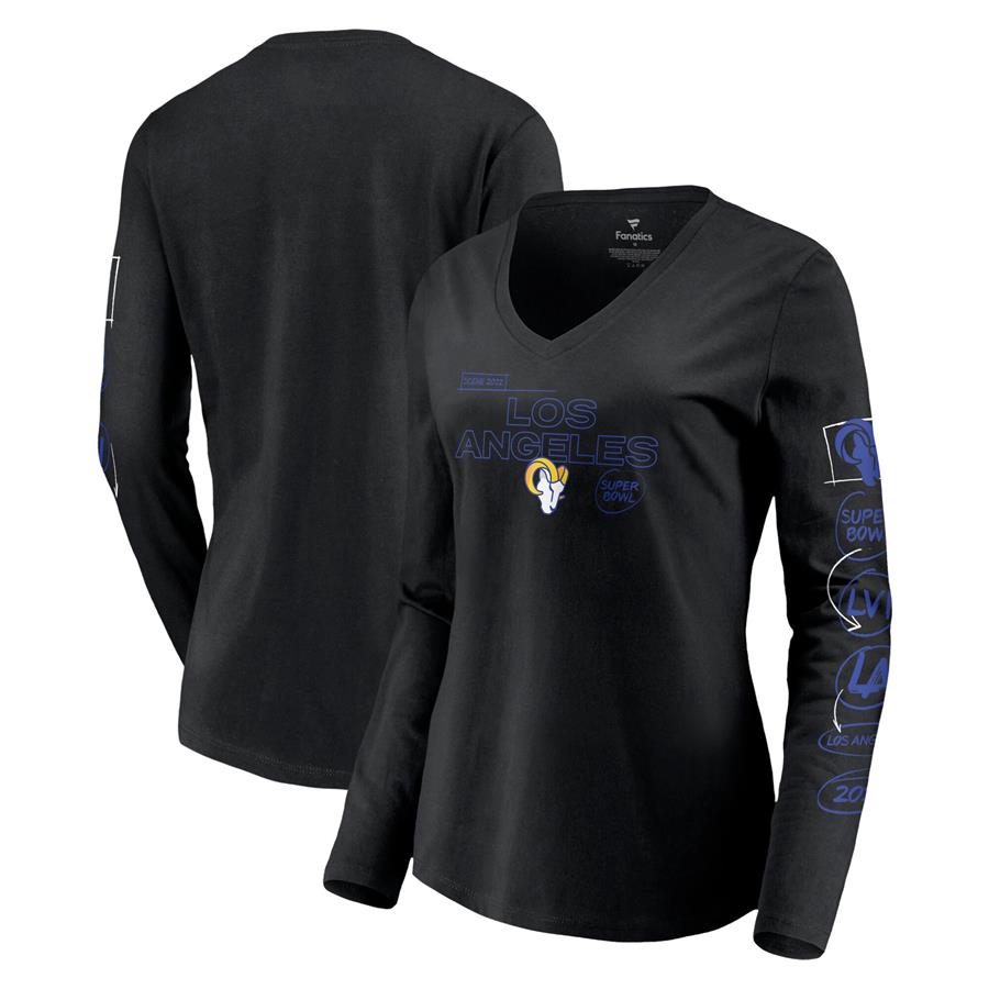 Los Angeles Rams Fanatics Branded Women's Super Bowl LVI Bound Hollywood Action Long Sleeve V-Neck T-Shirt - Black