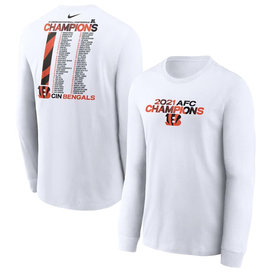 Cincinnati Bengals Nike 2021 AFC Champions Roster Long Sleeve T-Shirt - White