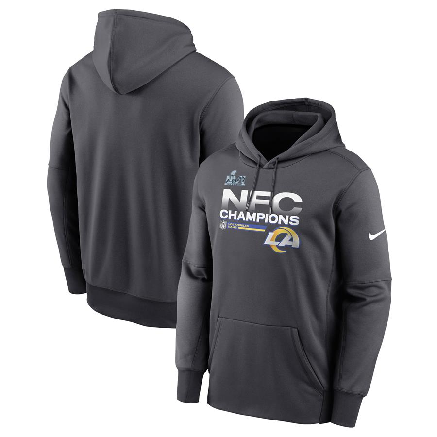 Los Angeles Rams Nike 2021 NFC Champions Locker Room Trophy Collection Pullover Hoodie - Anthracite