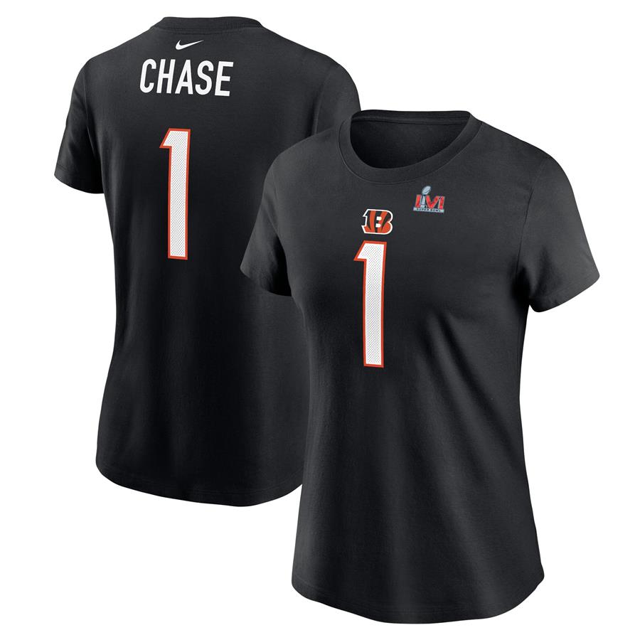 Ja'Marr Chase Cincinnati Bengals Nike Women's Super Bowl LVI Bound Name & Number T-Shirt - Black