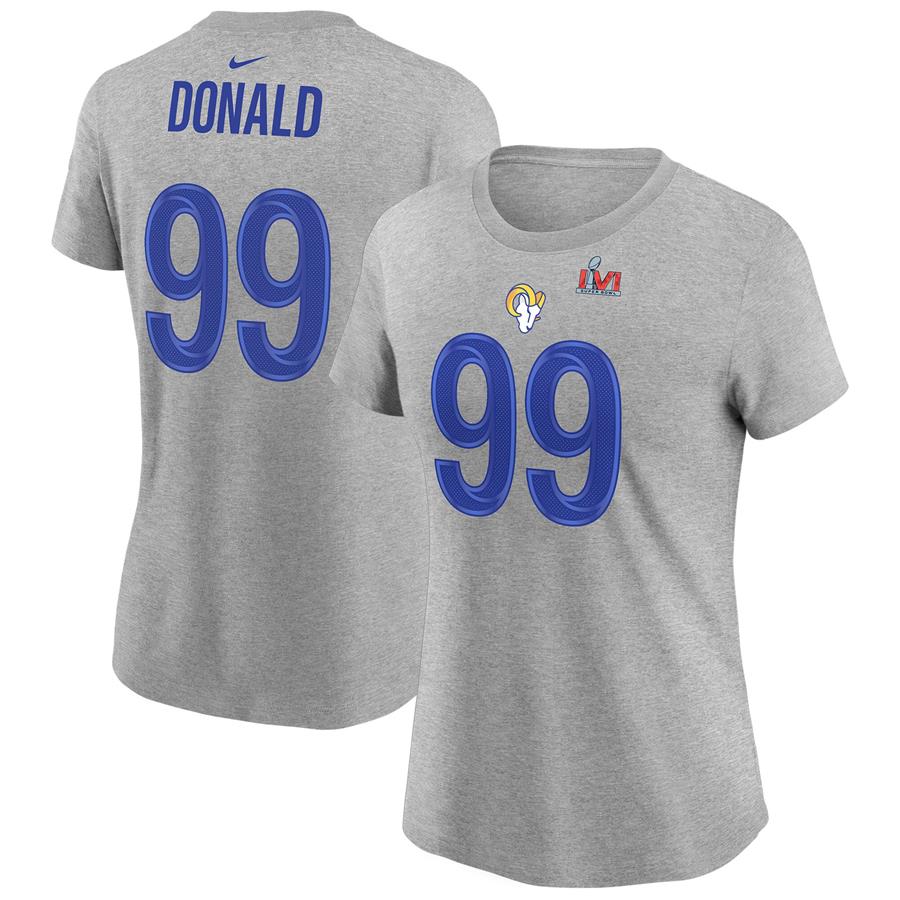 Aaron Donald Los Angeles Rams Nike Women's Super Bowl LVI Bound Name & Number T-Shirt - Heathered Gray