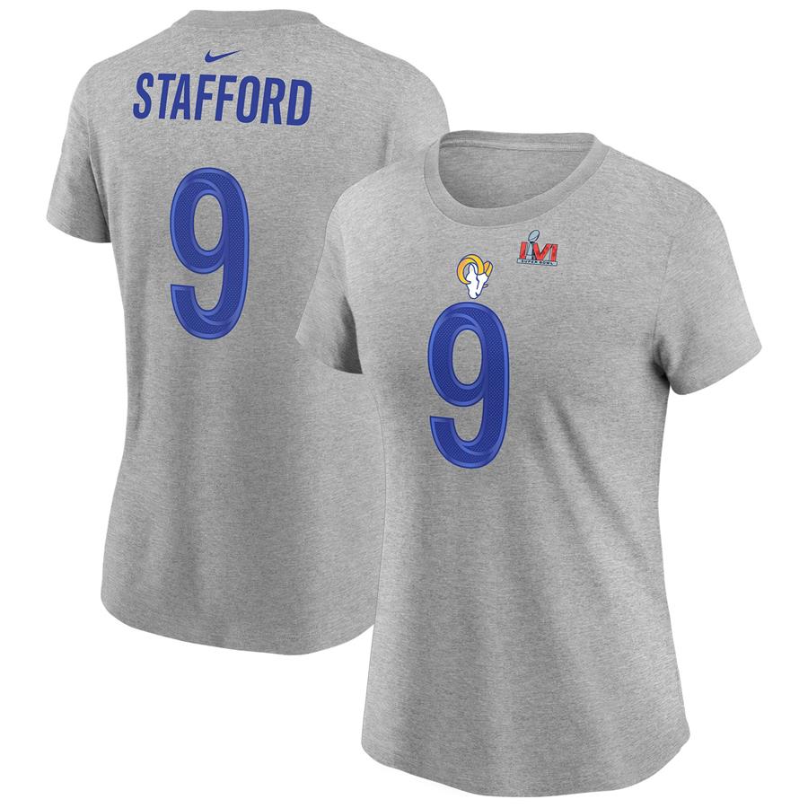 Matthew Stafford Los Angeles Rams Nike Women's Super Bowl LVI Bound Name & Number T-Shirt - Heathered Gray