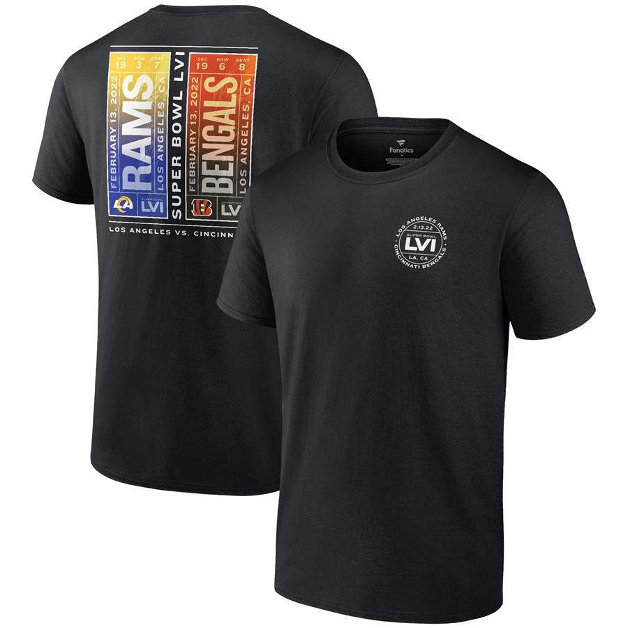 Cincinnati Bengals vs. Los Angeles Rams Fanatics Branded Super Bowl LVI Matchup Tickets Please T-Shirt - Black