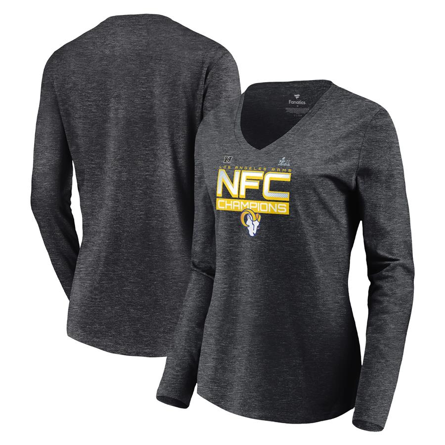 Los Angeles Rams Fanatics Branded Women's 2021 NFC Champions Iconic Slant V-Neck Long Sleeve T-Shirt - Charcoal