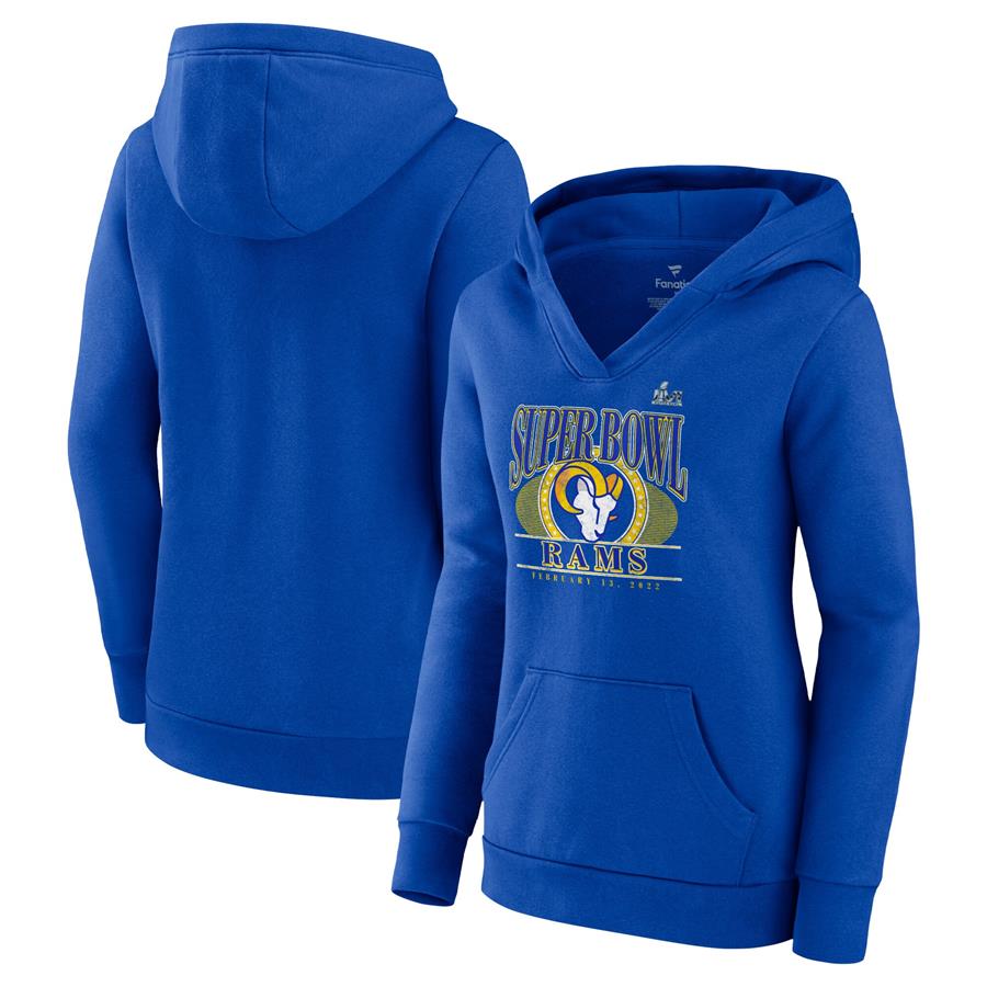 Los Angeles Rams Fanatics Branded Women's Super Bowl LVI Bound Retro Pullover Hoodie - Royal