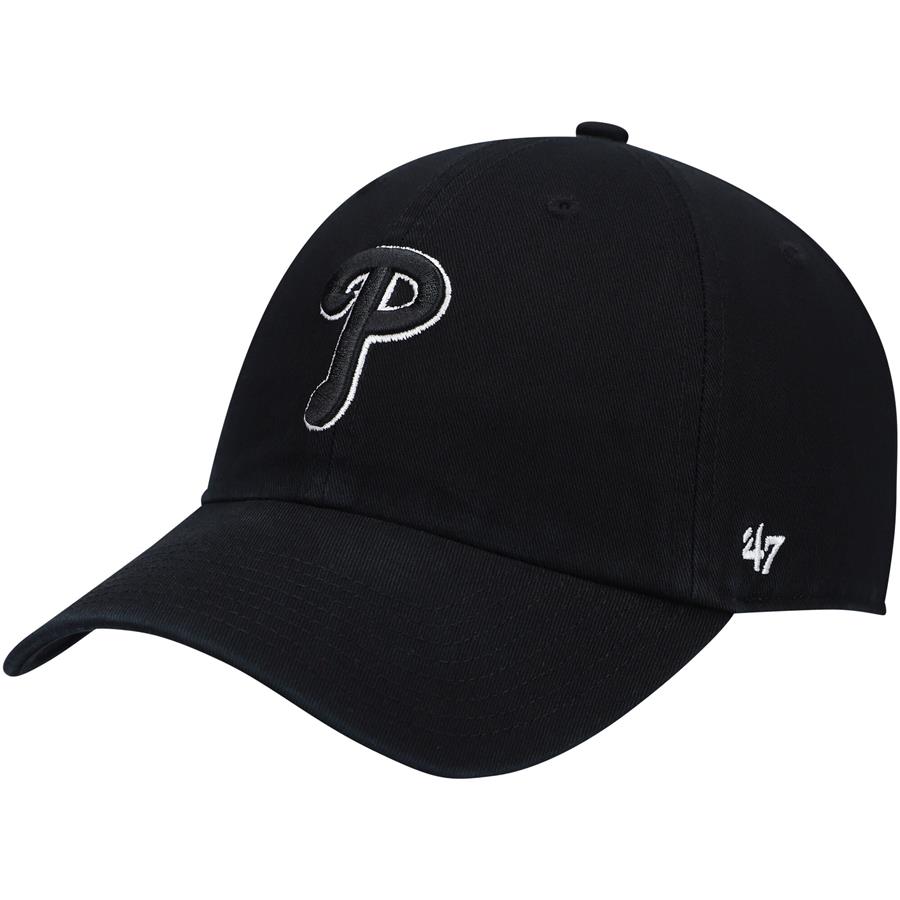 Philadelphia Phillies '47 Black on Black Logo Clean Up Adjustable Hat