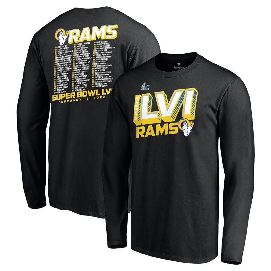 Los Angeles Rams Fanatics Branded Super Bowl LVI Bound Tilted Roster Long Sleeve T-Shirt - Black