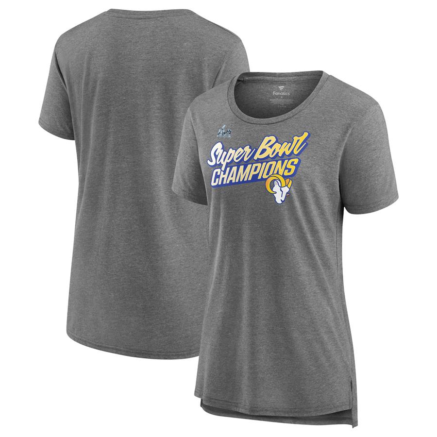 Los Angeles Rams Fanatics Branded Women's Super Bowl LVI Champions Paint Script Scoop Neck T-Shirt - Heathered Gray