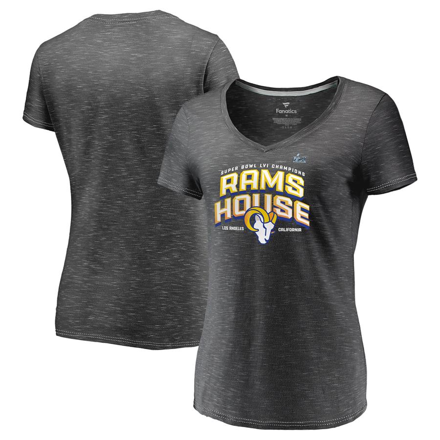 Los Angeles Rams Fanatics Branded Women's Super Bowl LVI Champions Running Back V-Neck T-Shirt - Heathered Charcoal