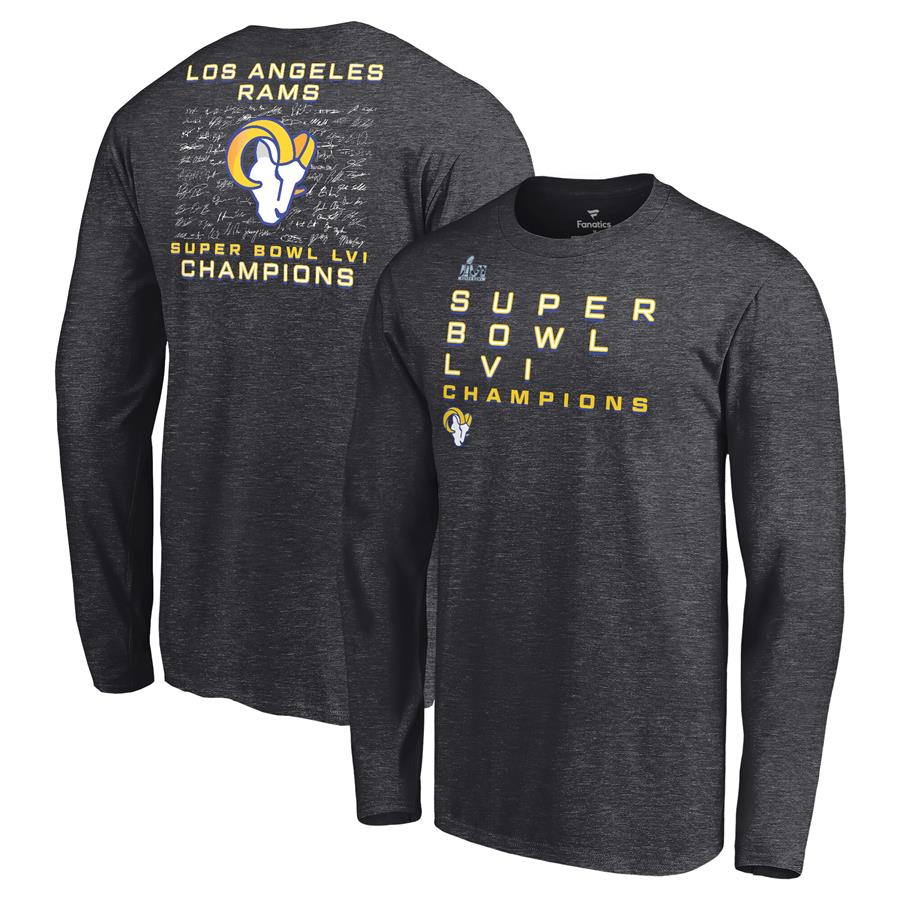Los Angeles Rams Fanatics Branded Super Bowl LVI Champions Roster Signature Long Sleeve T-Shirt - Heathered Charcoal