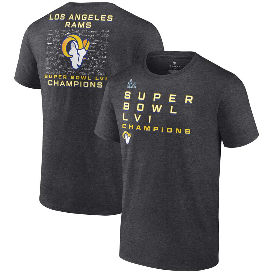 Los Angeles Rams Fanatics Branded Super Bowl LVI Champions Roster Signature T-Shirt - Heathered Charcoal