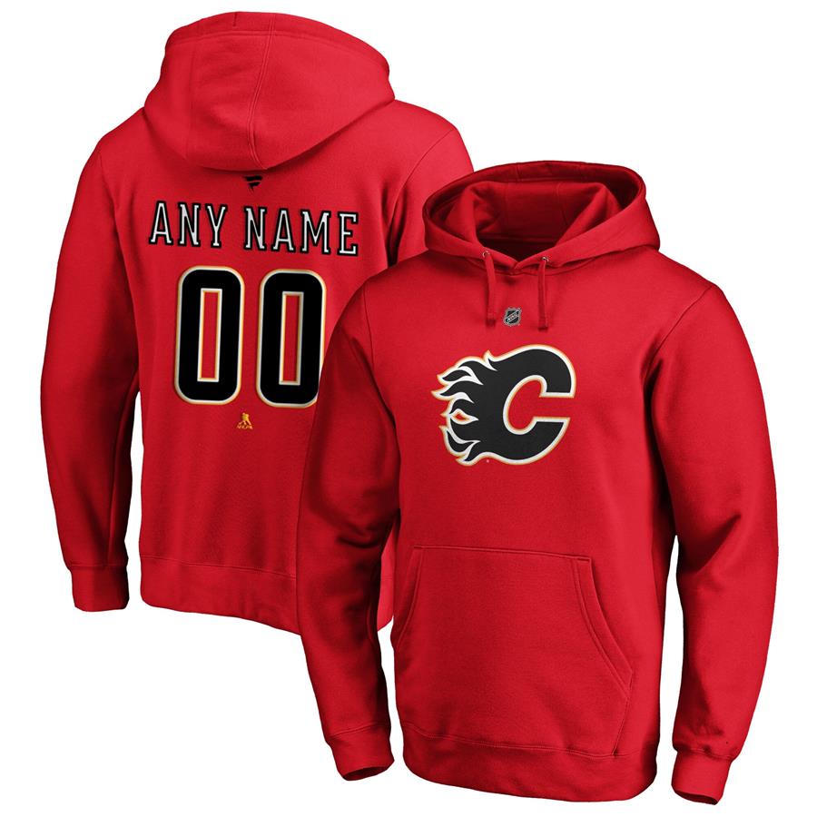 Calgary Flames Fanatics Branded Authentic Personalized Name & Number Pullover Hoodie - Red